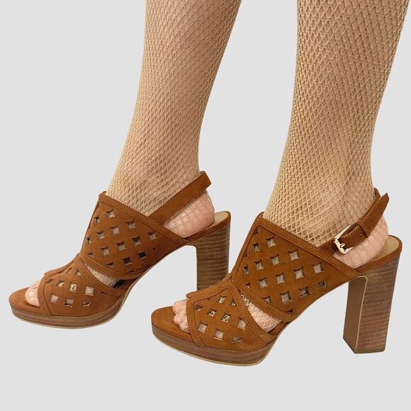 🍅 Franco Sarto Rustic Brown Block Heel Peep Toe Slingback Sandals Sz 10 - Picture 1 of 9